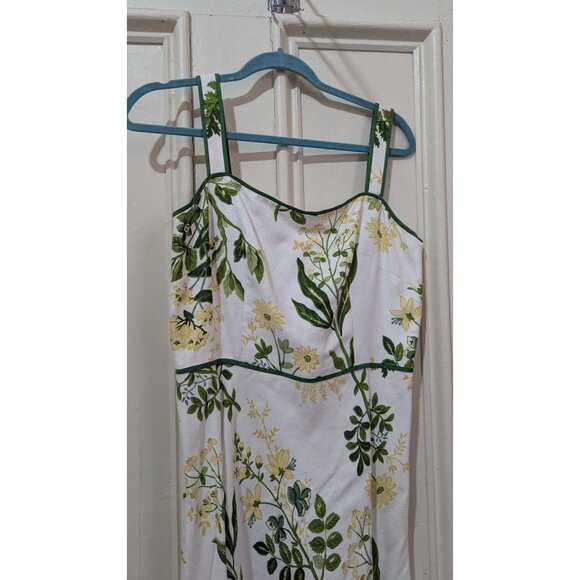 Ann Taylor Loft size 8 Sunflower Print  Linen Blend A-Line Dress  Green Trim - Picture 6 of 12